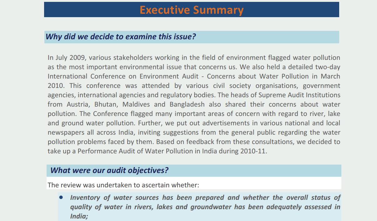 waterpollutionreportofindia Home Water Pollution Audit Report Summary