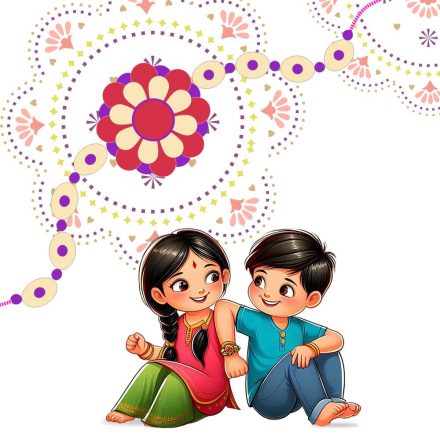 Brother and Sister Exchanging Rakhi and Reading Heartfelt Raksha Bandhan Messages
