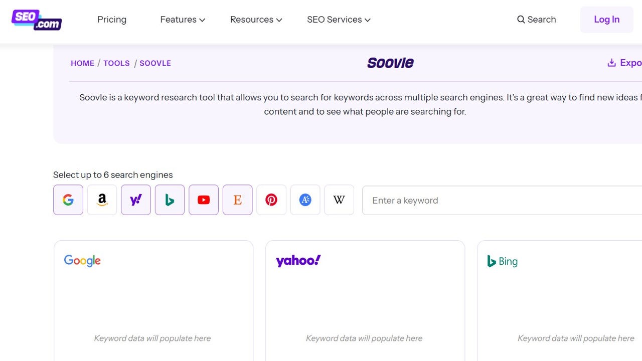 Home page of Soovle 