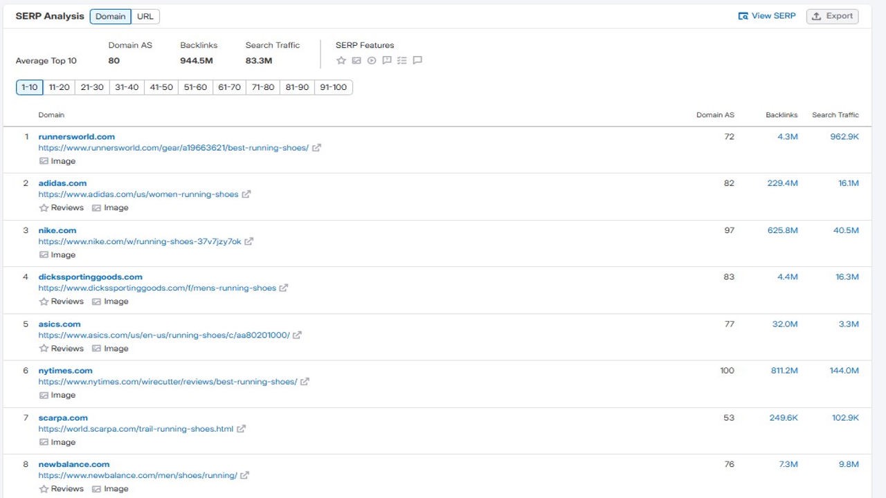 SERP analysis of competitor domains 