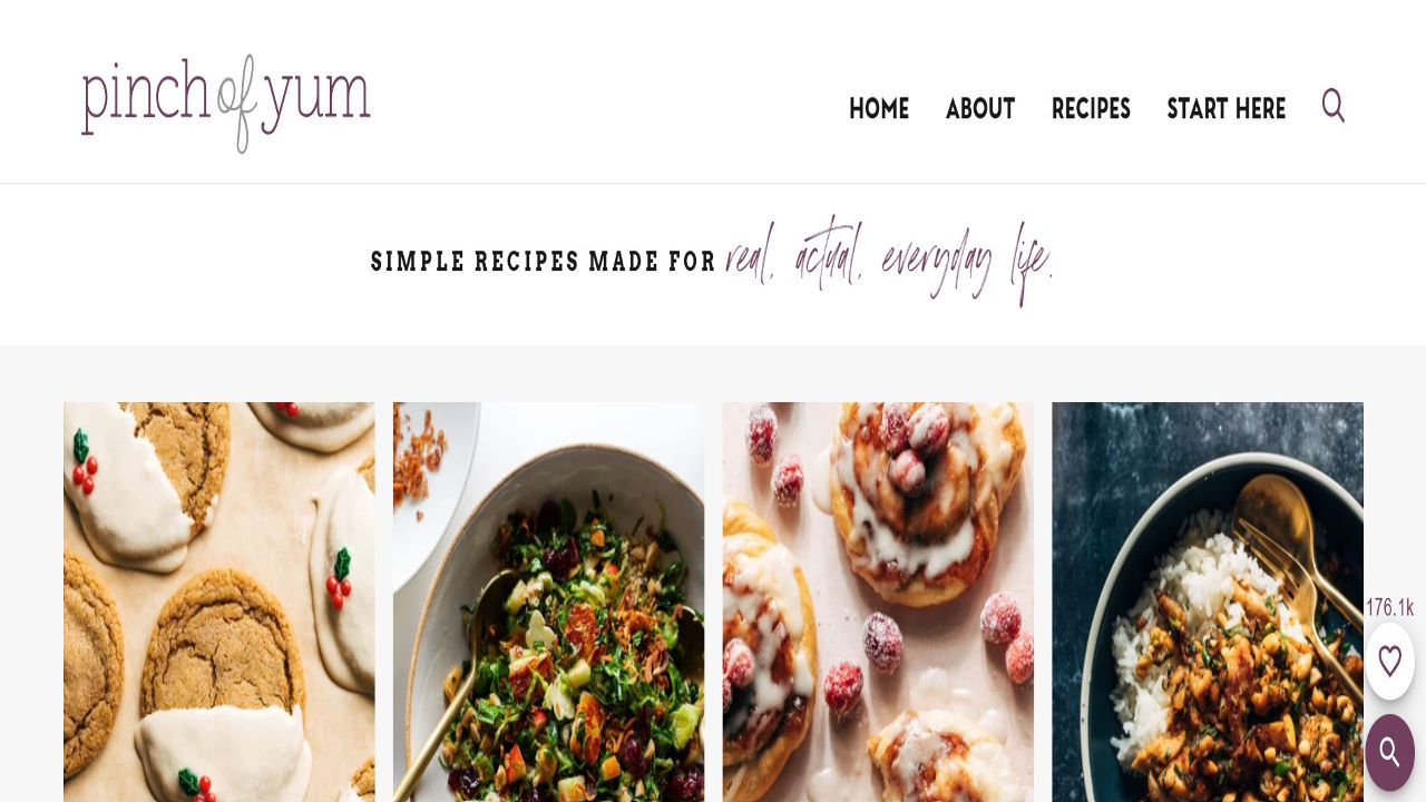 Homepage of Pinch of yum blog