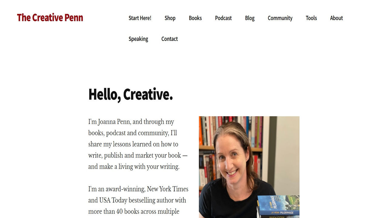 Homepage of creative penn blog 