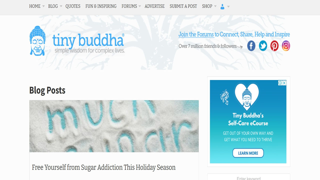 Homepage of Tiny buddha blog