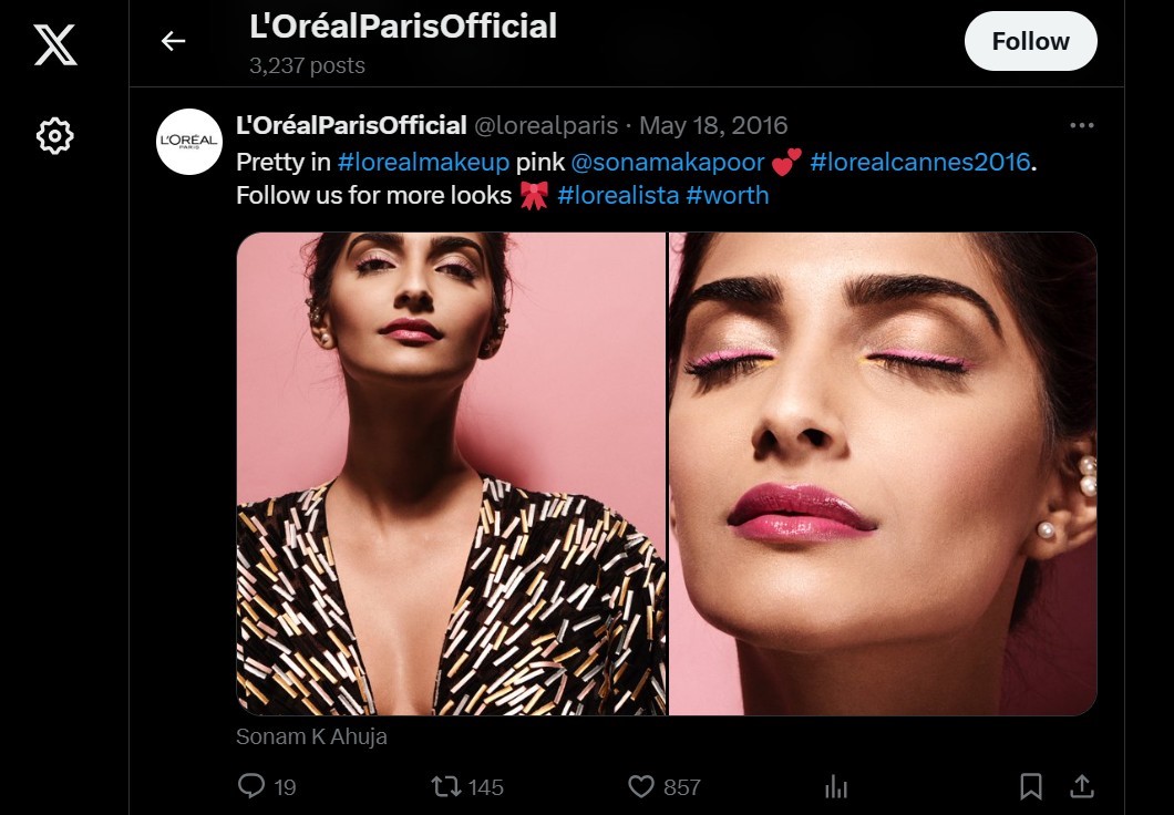 Twitter post of Loreal Paris