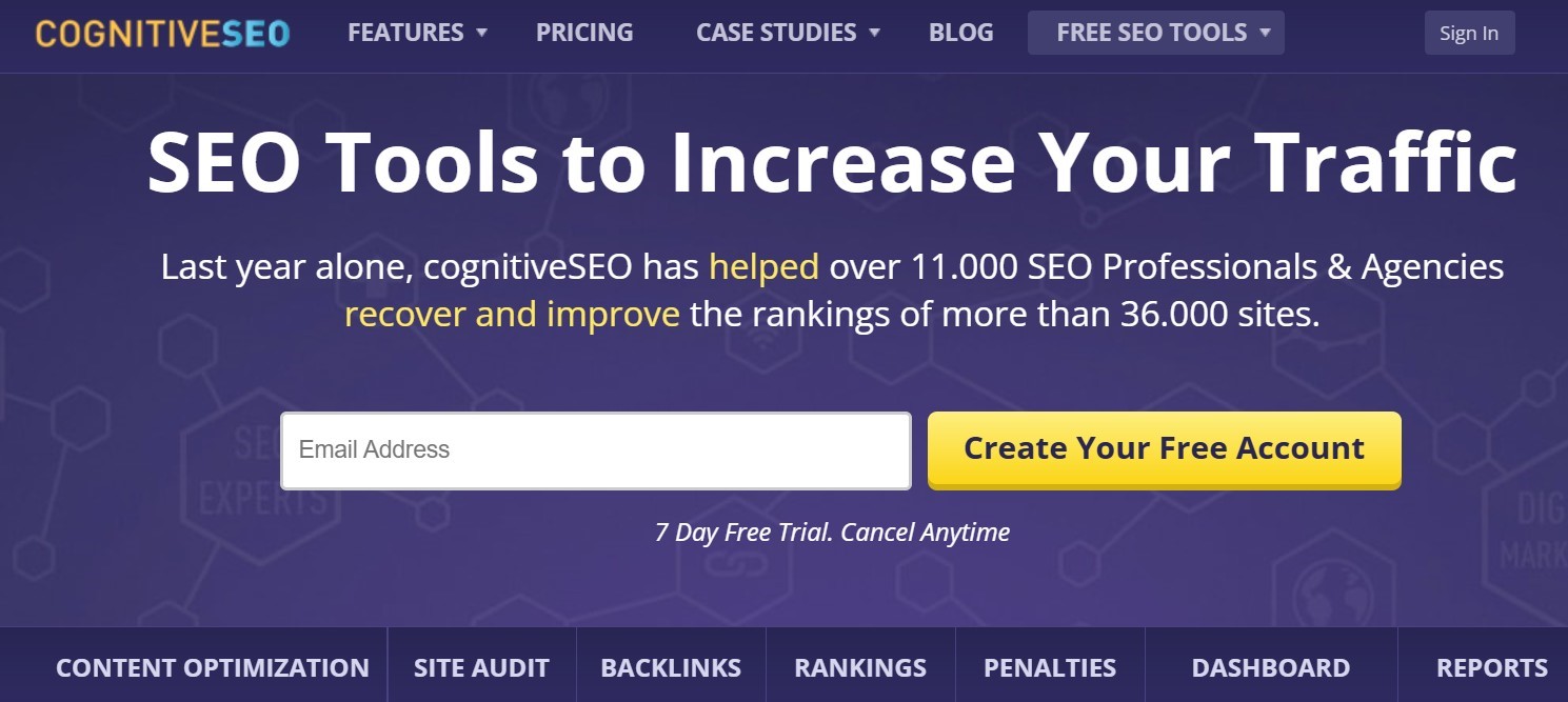 Home page of Cognitive SEO