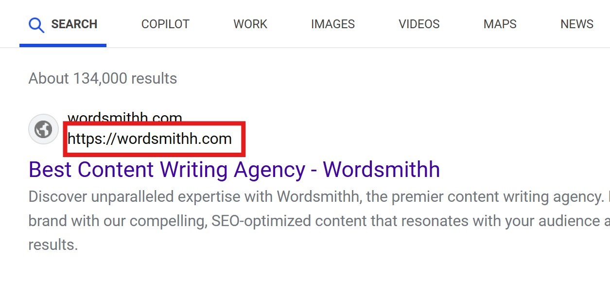 Example of url on google