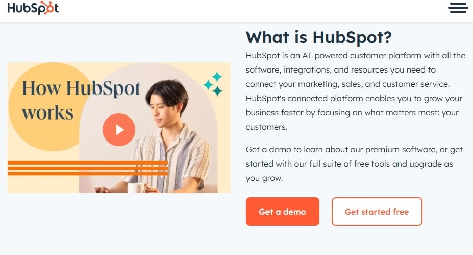 Homepage of hubspot