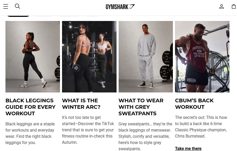 Home page of gymshark 