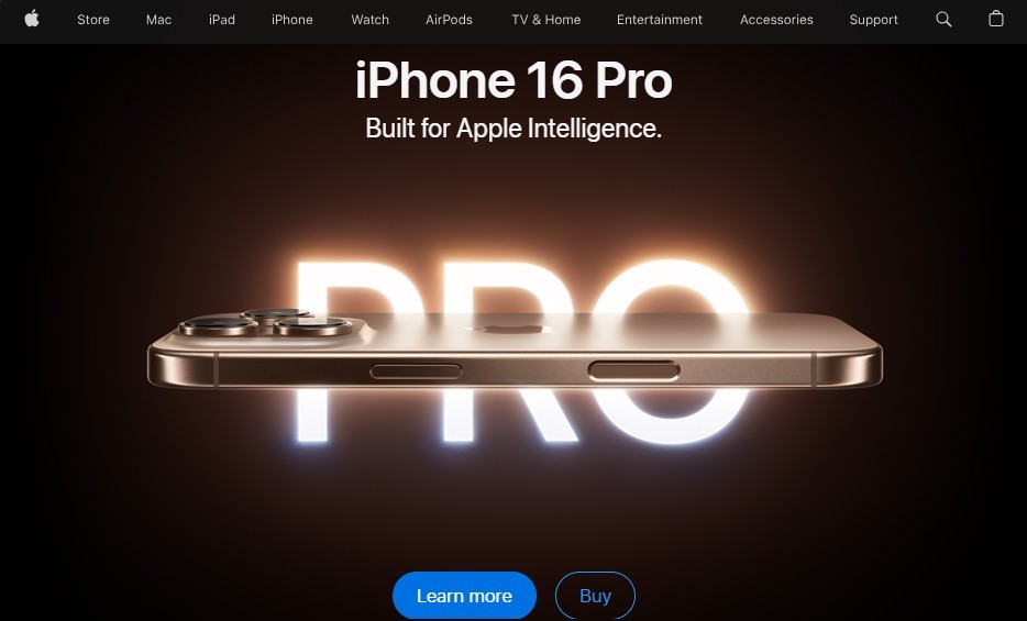 Home page of Apple