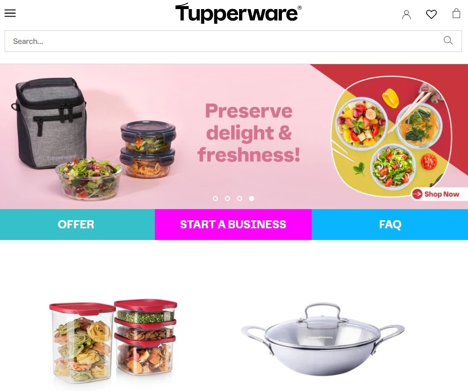 Home page of Tupperware