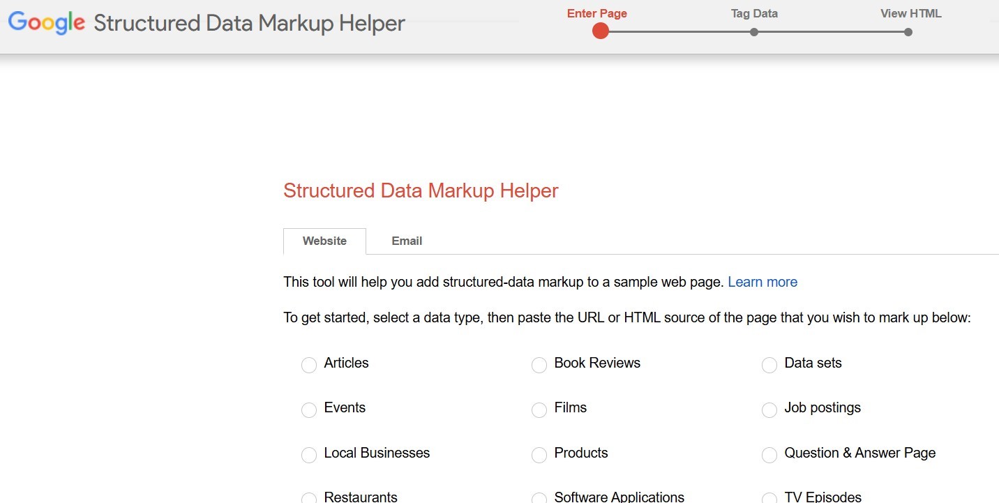 Structured data markup helper by google