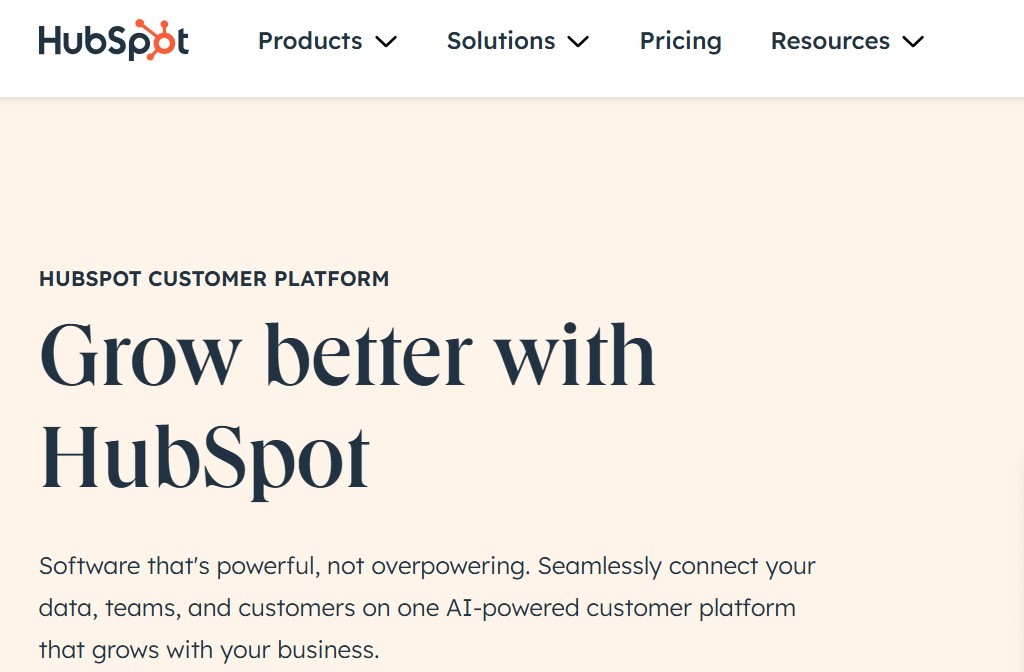 Home page of HubSpot