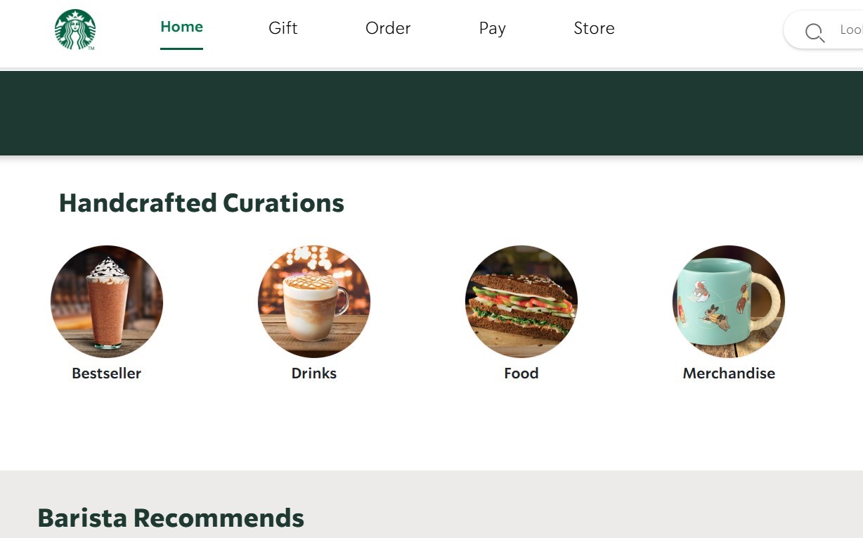 Homepage of Starbucks