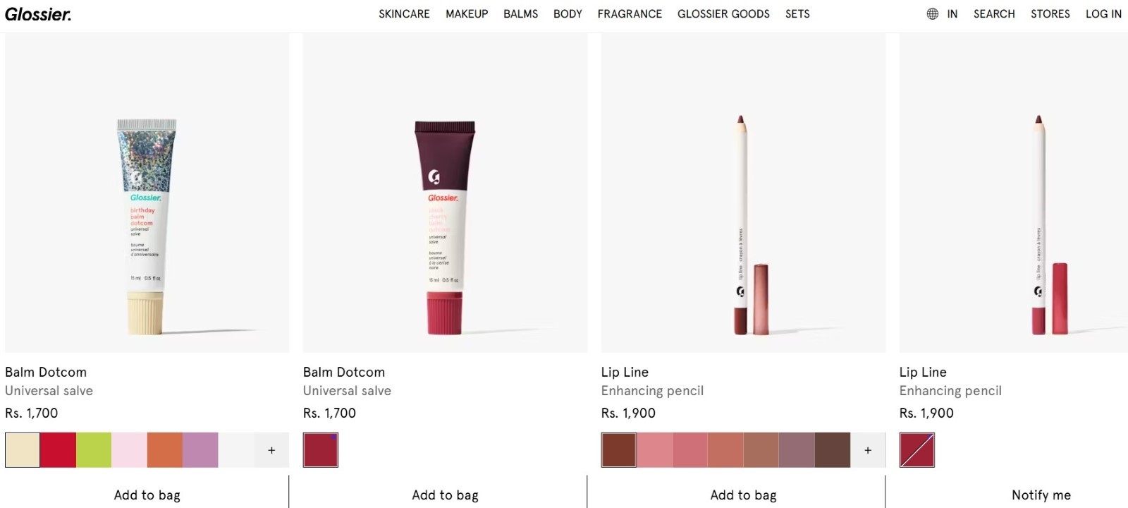 Home page of glossier