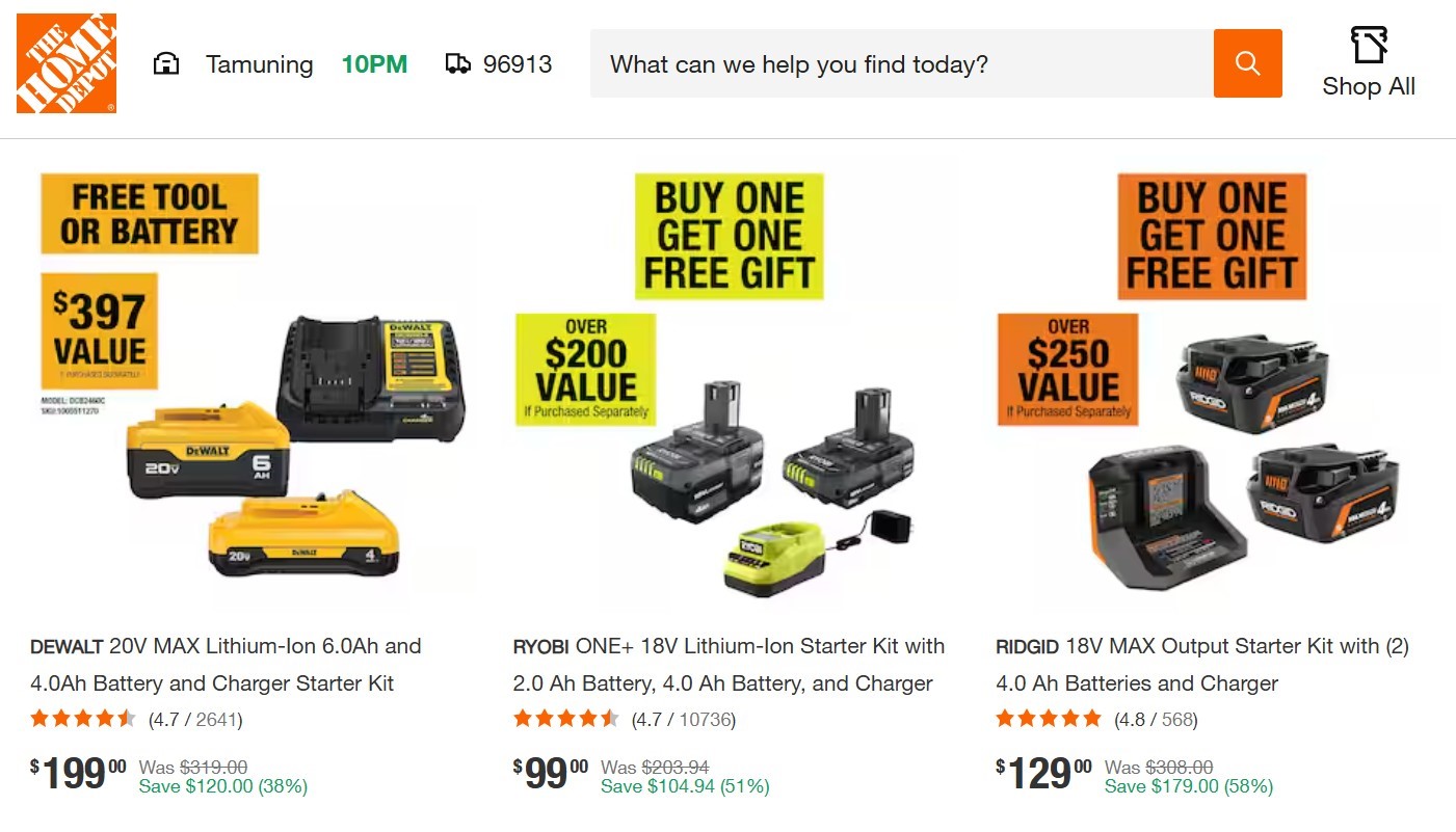 Home page of the Home Depot