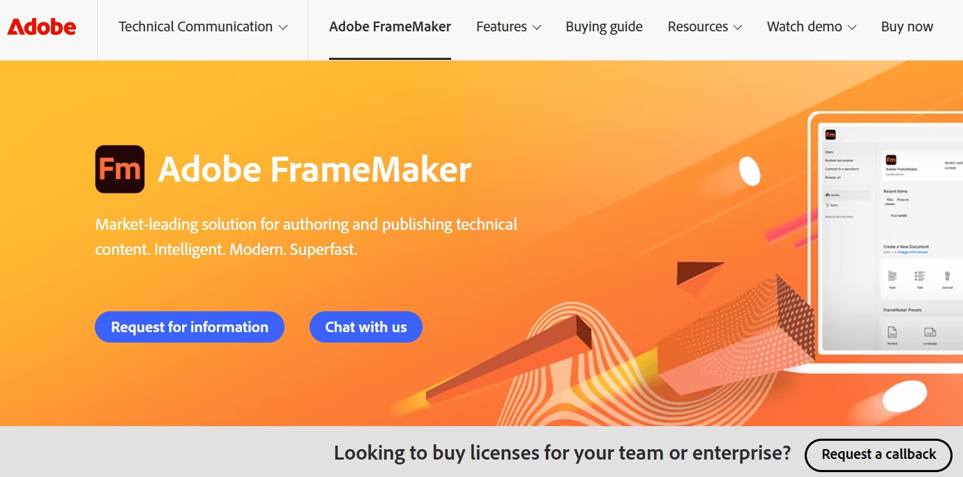 Home page of Adobe frame maker