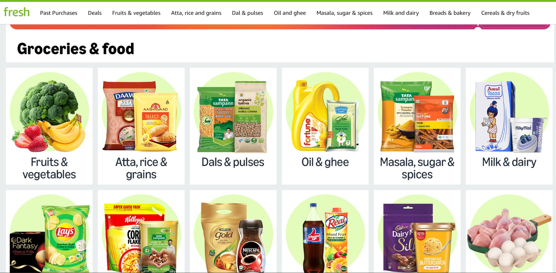 Home page of Amazon fresh