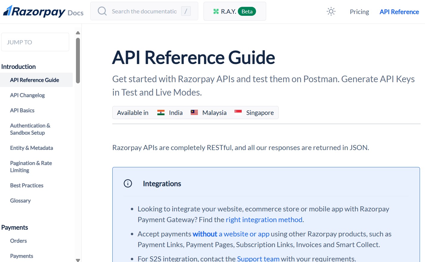 Razo pay API documentation