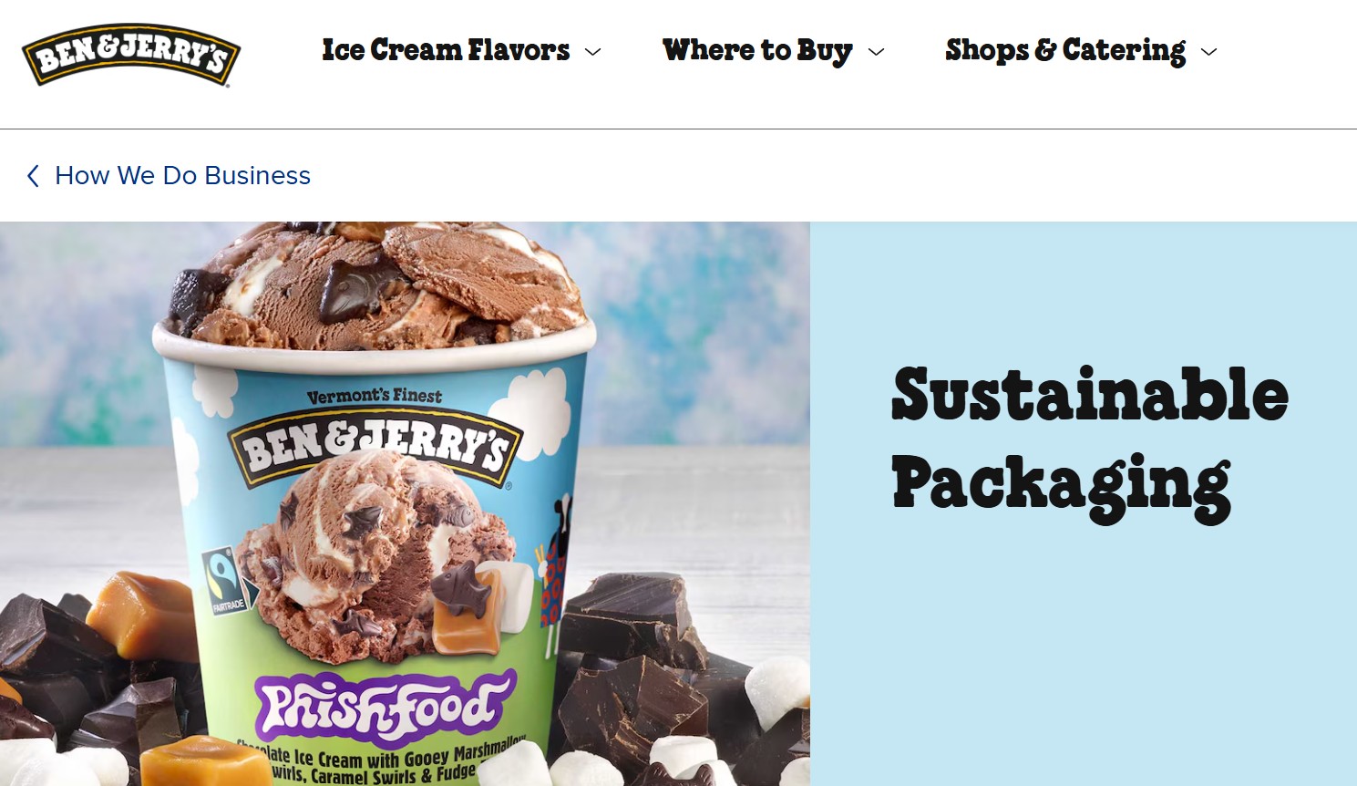 Sustainable packaging of Ben Jerrys