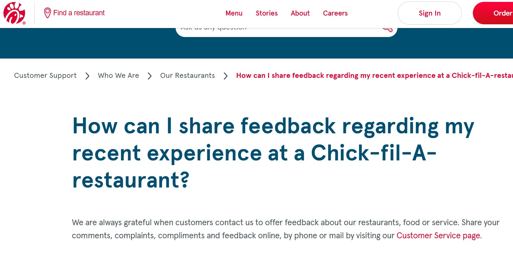 Customer review on Chick-fil-A