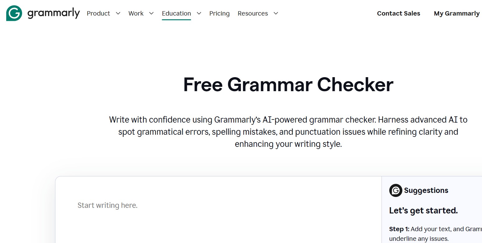 Home page of Grammarly