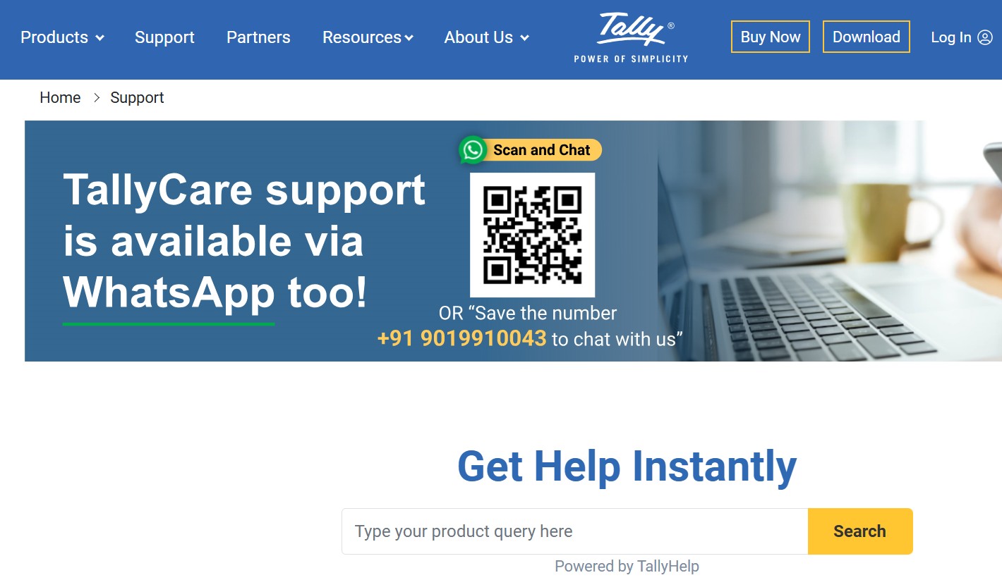 Home page of Tally care solutions