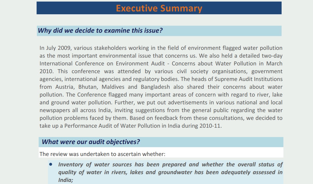 Water pollution audit report summary