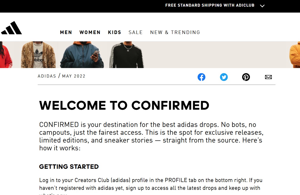 Adidas CONFIRMED app for exclusive sneaker drops and brand engagement